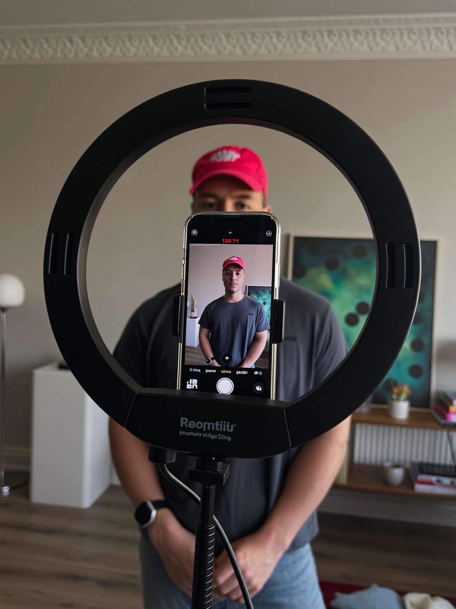 An Ai presenter filming setup, poster frame